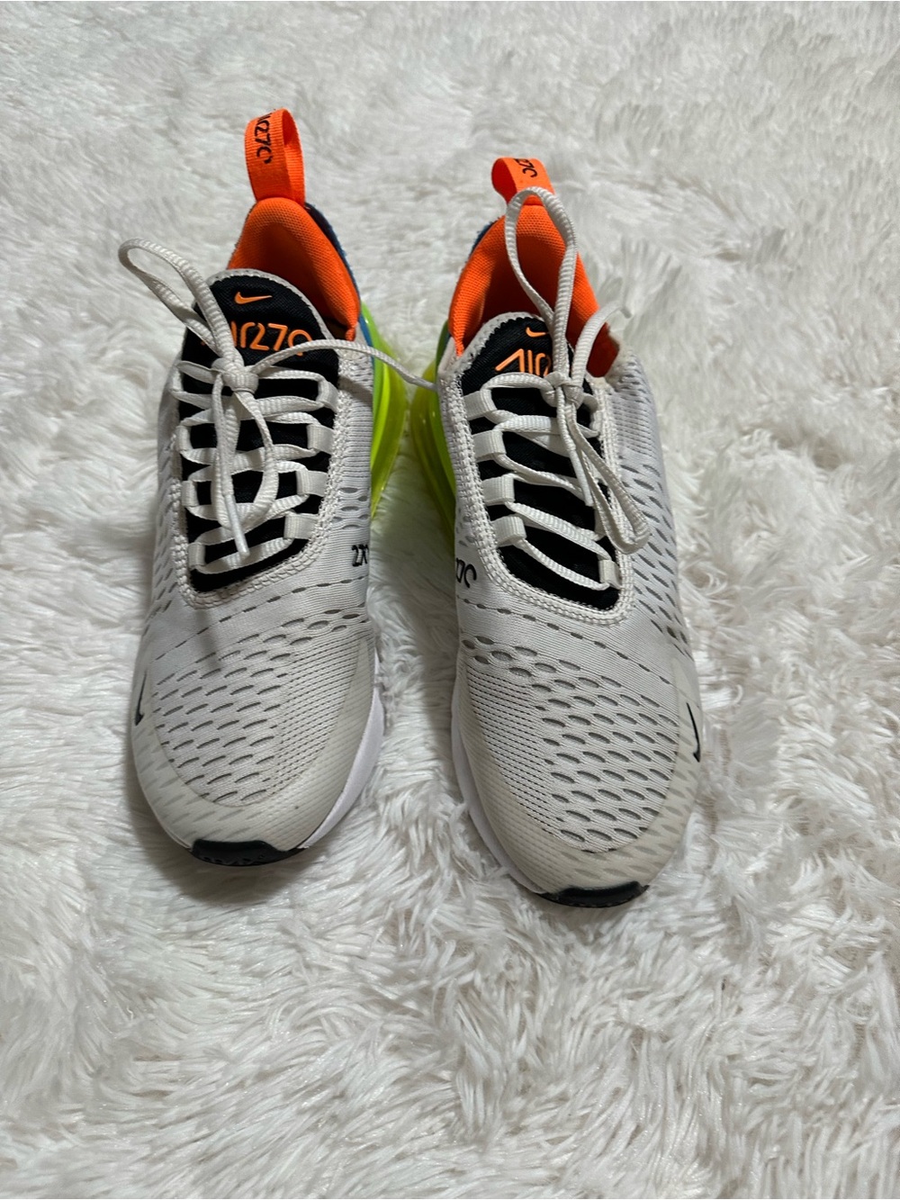 Nike women’s Air Max 270 Sneakers in White, Orange & Neon Green